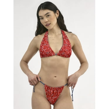 No Boundaries Women's Reversible Bandana Paisley Print Bikini Top, Sizes XXS - XXL