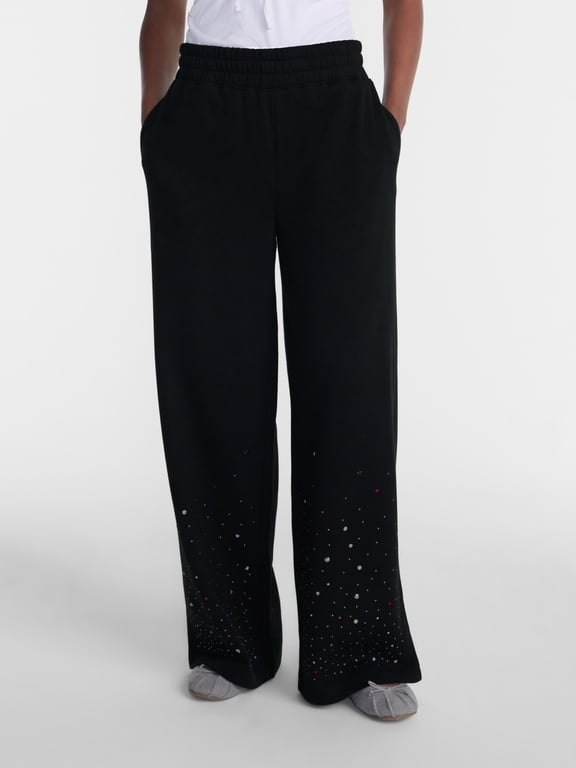 Faux Rhinestone Fleece Wide Leg Pants, 31'' Inseam, Women's XXS-XXL
