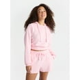 thumbnail image 1 of No Boundaries Faux Rhinestone Cropped Hoodie and Shorts Set, 2-Piece, Women’s, 1 of 5