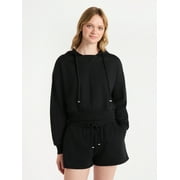 No Boundaries Faux Rhinestone Cropped Hoodie and Shorts Set, 2-Piece, Women’s