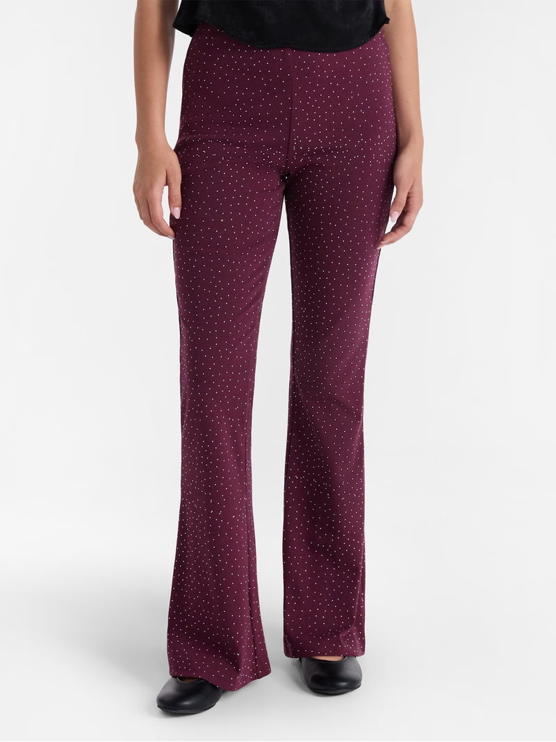 L/W STUDDED ROSE FLARE パンツ SLY2026SS No Boundaries Faux Rhinestone Studded Ribbed Flare Pants, 31
