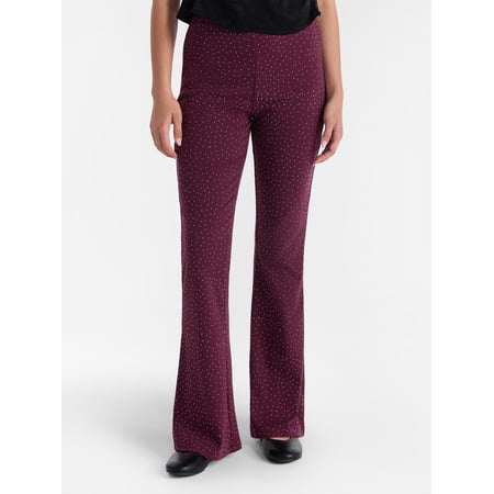 No Boundaries Faux Rhinestone Studded Ribbed Flare Pants, 31'' Inseam, Women's