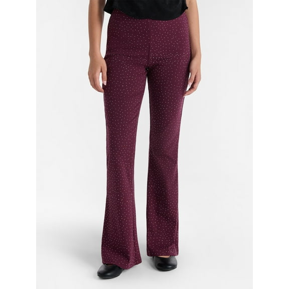 No Boundaries Faux Rhinestone Studded Ribbed Flare Pants, 31'' Inseam, Women's