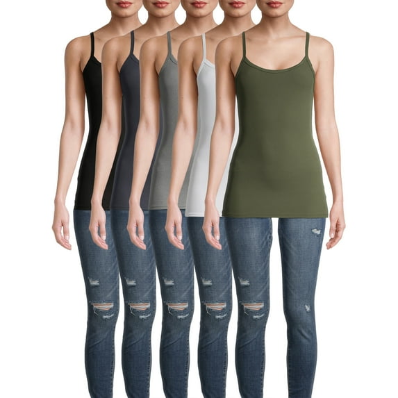 No Boundaries Ribbed Cami Top, 5-Pack, Women's XXS-XXL