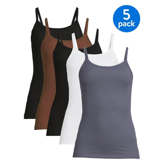 No Boundaries Ribbed Cami Top, 5-Pack, Women's XXS-XXL