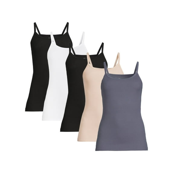 No Boundaries Ribbed Cami Top, 1 or 5-Pack, Women's