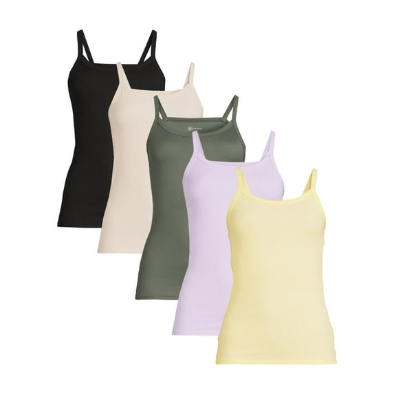 No Boundaries Ribbed Cami Top, 5-Pack, Women's XXS-XXL