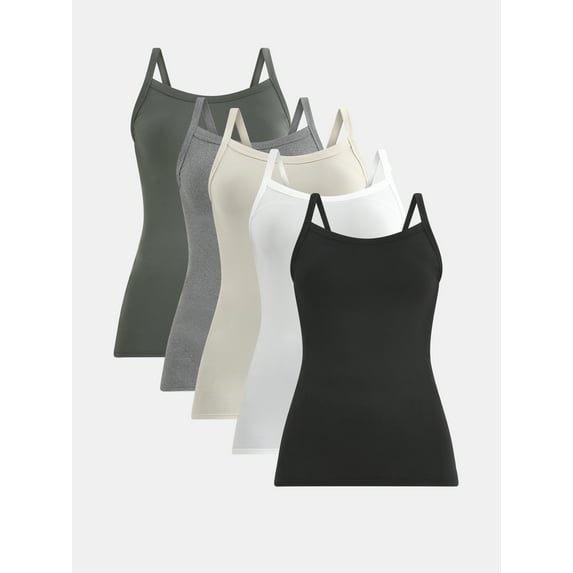 No Boundaries Ribbed Cami Top, 5-Pack, Women's XXS-XXL