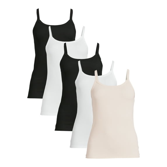 No Boundaries Ribbed Cami Top, 5-Pack, Women's XXS-XXL