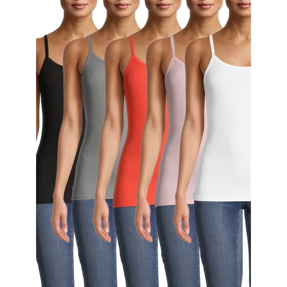 No Boundaries Ribbed Cami Top, 5-Pack, Women's XXS-XXL
