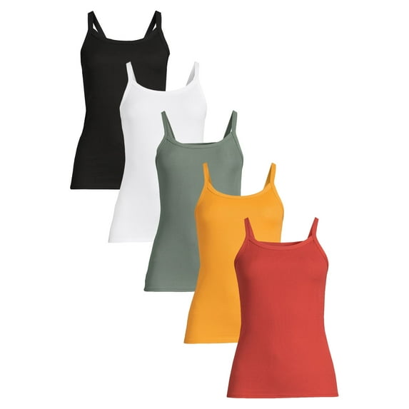 No Boundaries Ribbed Cami Top, 1 or 5-Pack, Women's