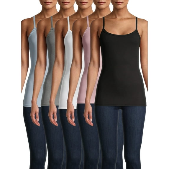 No Boundaries Ribbed Cami Top, 5-Pack, Women's XXS-XXL