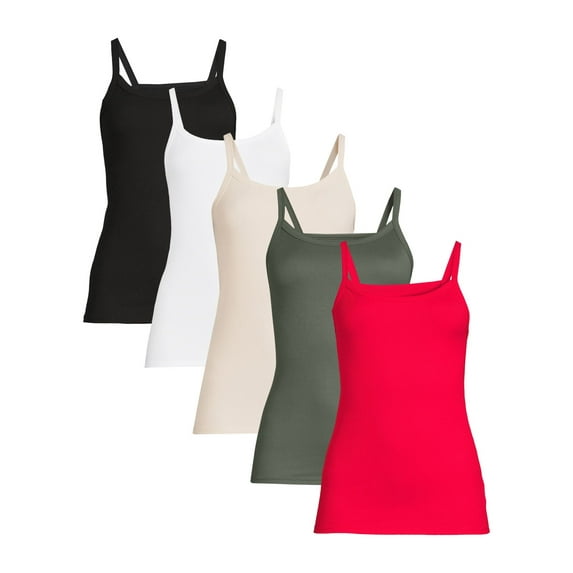 No Boundaries Ribbed Cami Top, 1 or 5-Pack, Women's