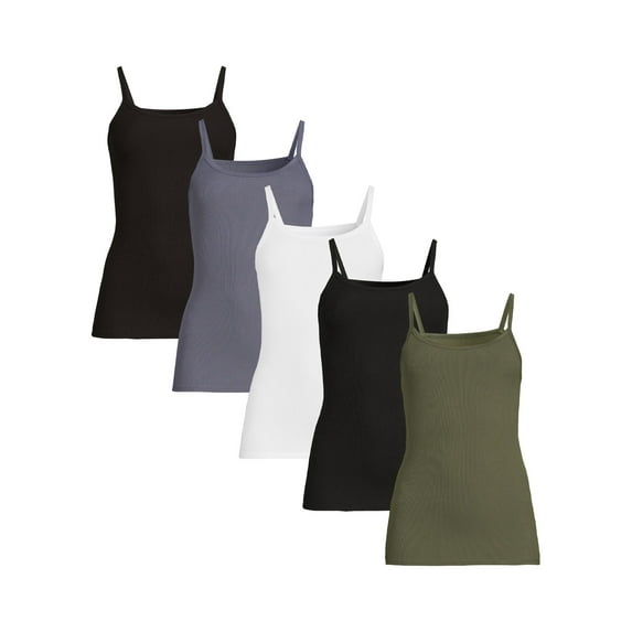No Boundaries Ribbed Cami Top, 5-Pack, Women's XXS-XXL