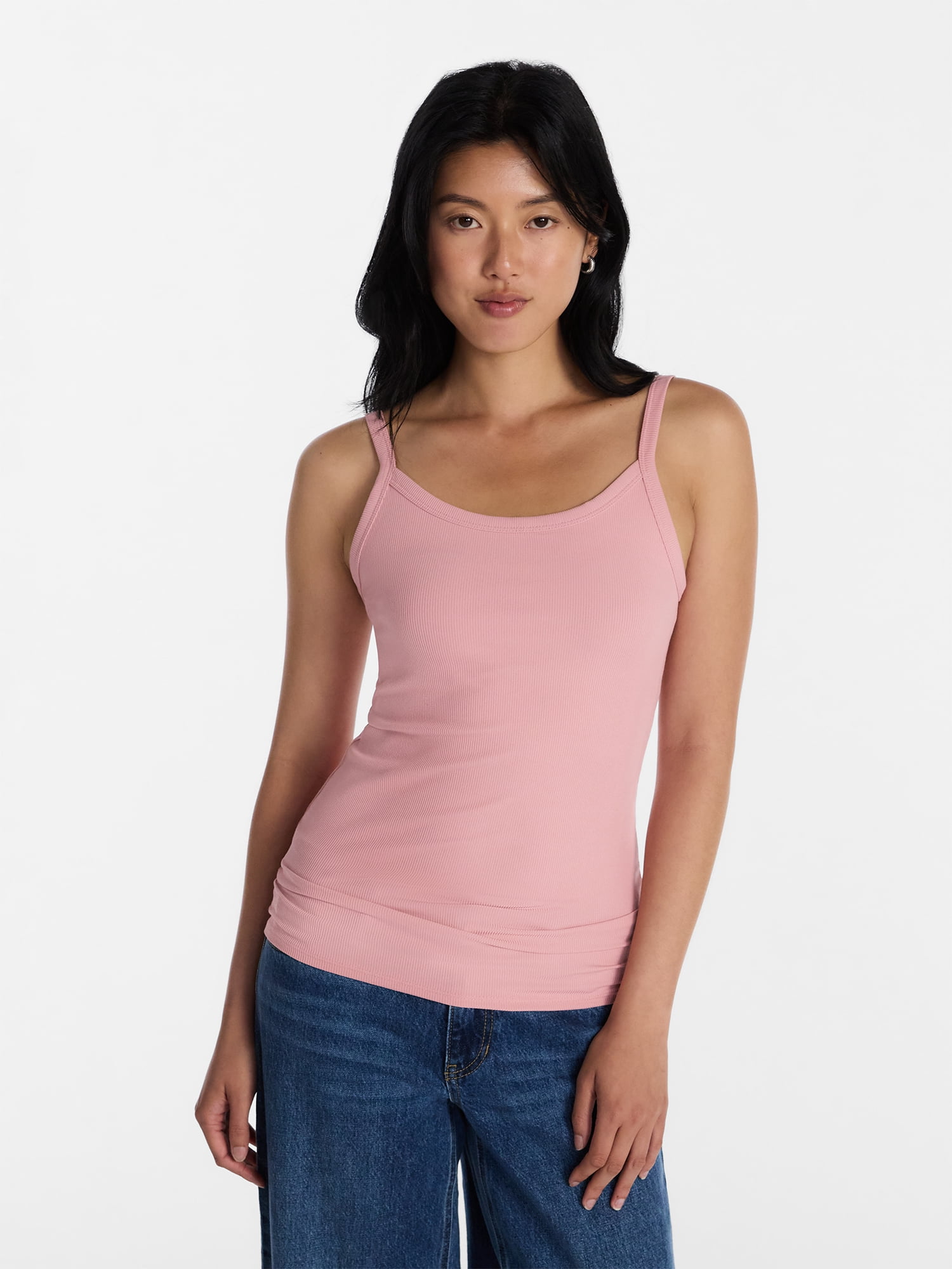 No Boundaries Ribbed Cami Top for Women, Sleeveless, Scoop Neck