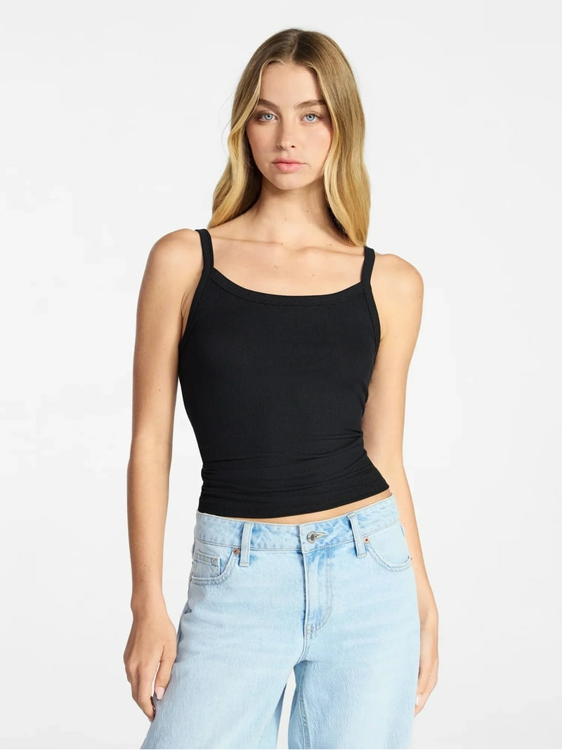 No Boundaries Ribbed Cami Top for Women, Sleeveless, Scoop Neck