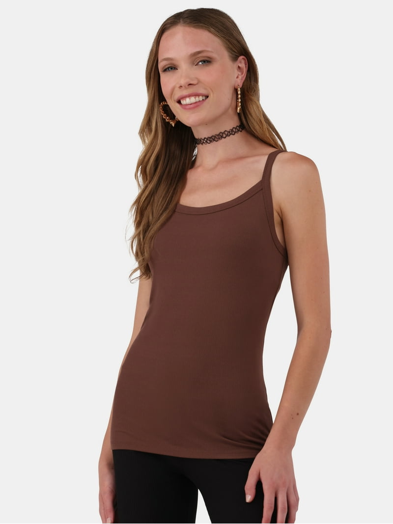 No Boundaries Ribbed Cami Top for Women, Sleeveless Spaghetti