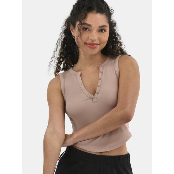 No Boundaries Rib Henley Tank, Women's