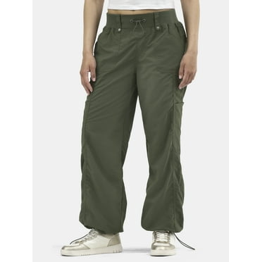 No Boundaries Rib-Waist Parachute Cargo Pants, 30” Inseam, Women's and Women's Plus