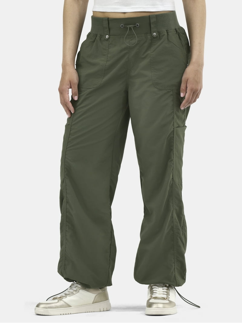 No Boundaries Women's Rib-Waist Parachute Cargo Pants, High No Boundaries Women's Rib-Waist Parachute Cargo Pants, High