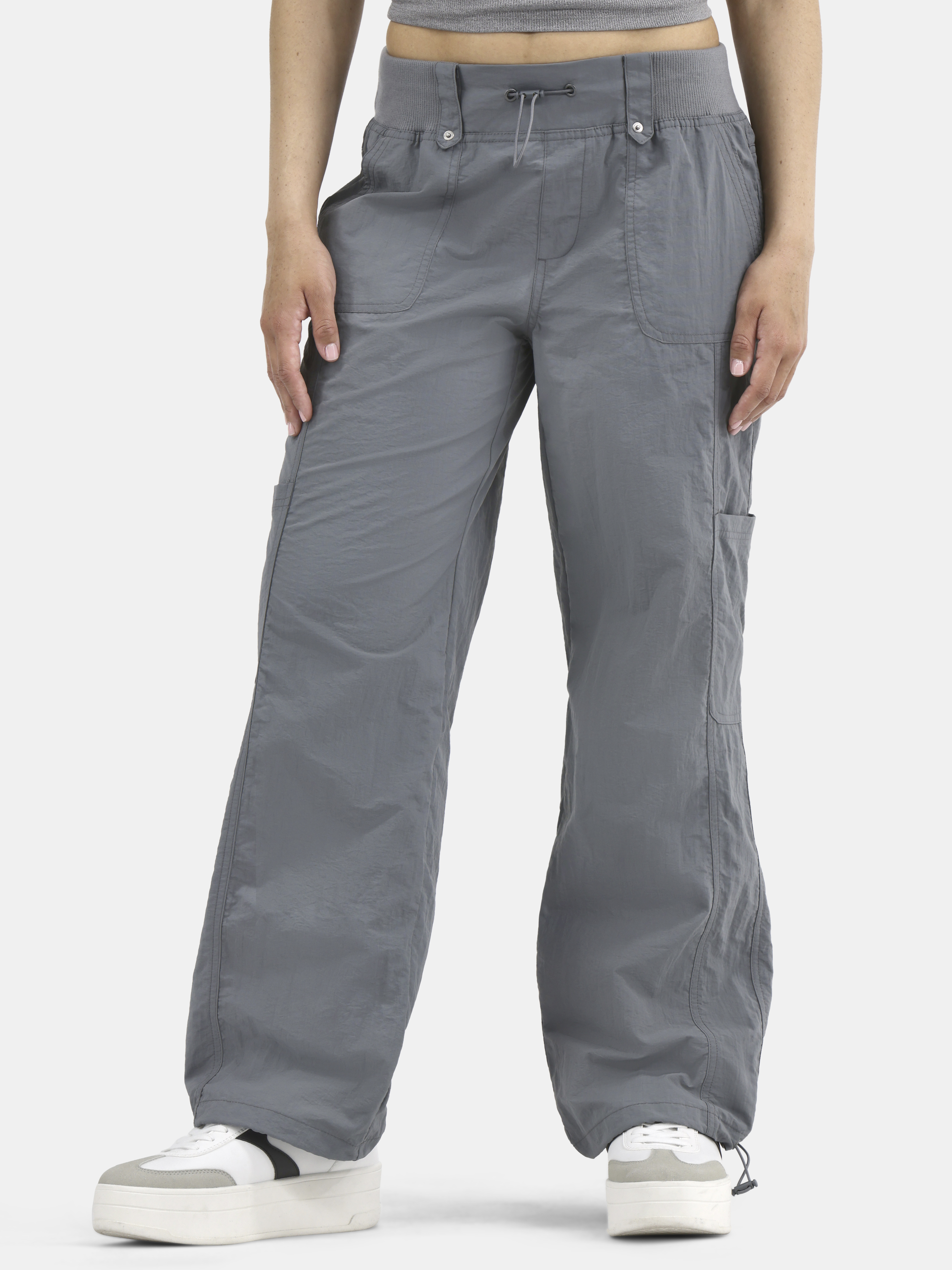No Boundaries Rib-Waist Parachute Cargo Pants, 30” Inseam, Women's and Women's Plus