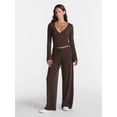 thumbnail image 1 of No Boundaries Ribbed Ballet Top and Flare Pants Set, 2 Piece, Women's XXS-XXL, 1 of 4