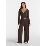 No Boundaries Ribbed Ballet Top and Flare Pants Set, 2 Piece, Women's XXS-XXL