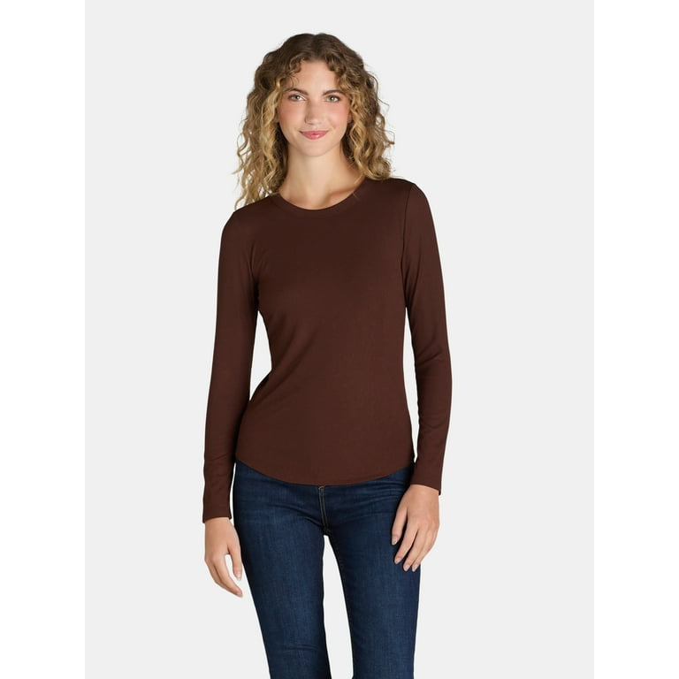 No Boundaries Ribbed Crewneck Tee with Long Sleeves, 1 or 2 No Boundaries Ribbed Crewneck Tee with Long Sleeves, 1 or 2