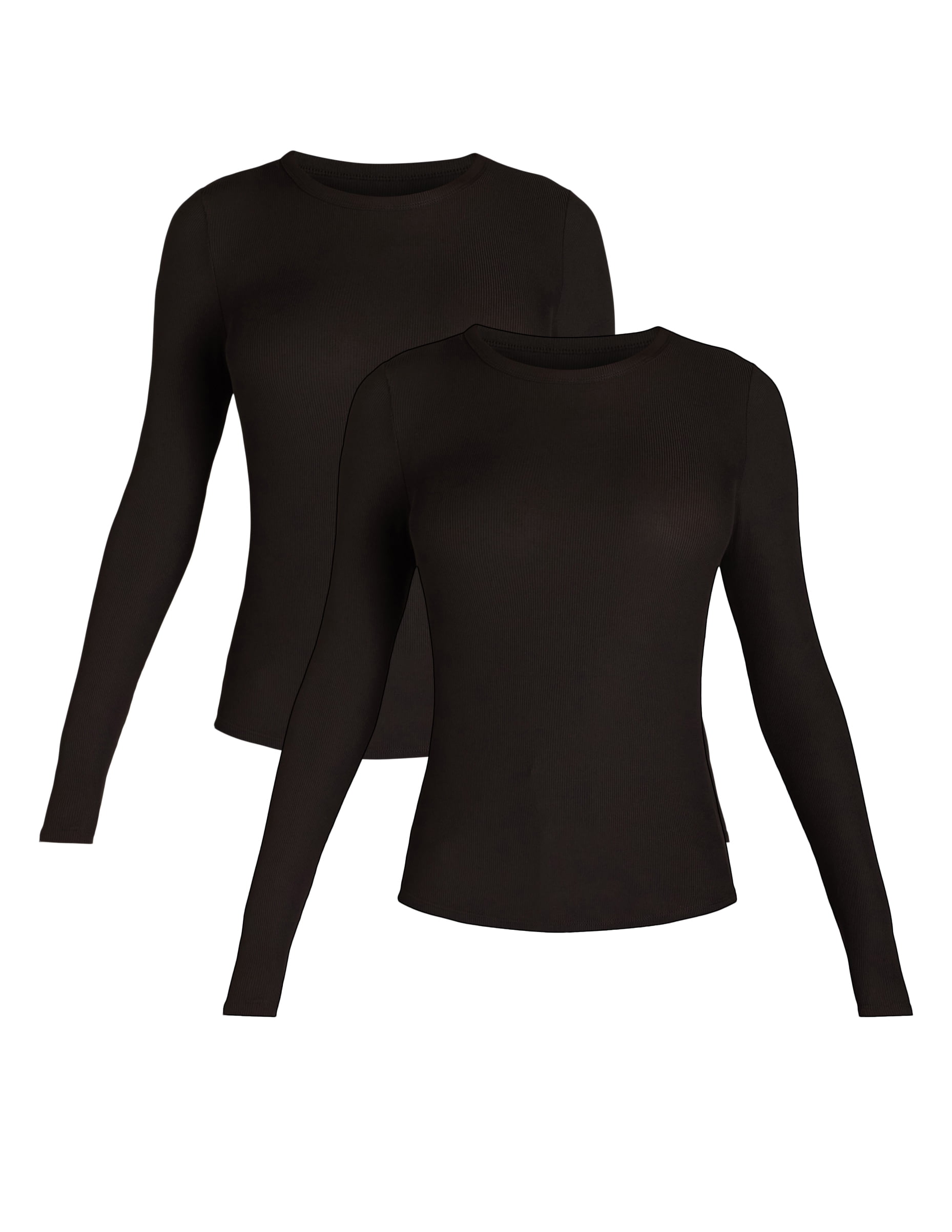 No Boundaries Ribbed Crewneck Tee with Long Sleeves, Women's and