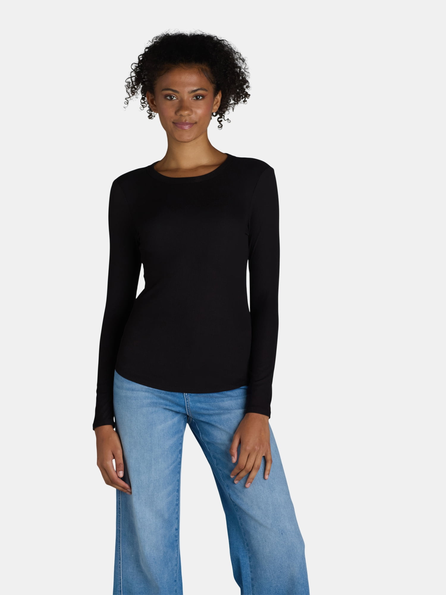 No Boundaries Ribbed Crewneck Tee with Long Sleeves, 1 or 2 No Boundaries Ribbed Crewneck Tee with Long Sleeves, 1 or 2