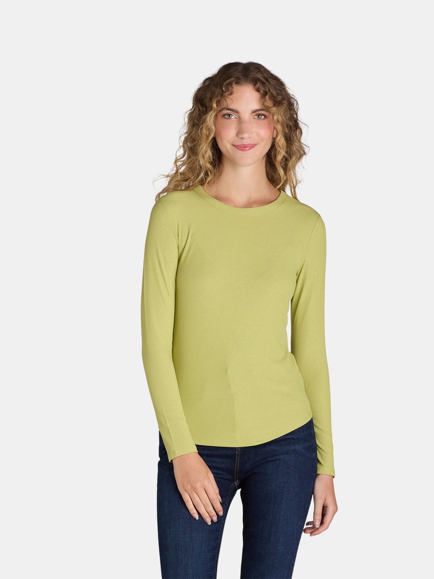 No Boundaries Ribbed Crewneck Long Sleeve T-Shirt for Women 1 or 2