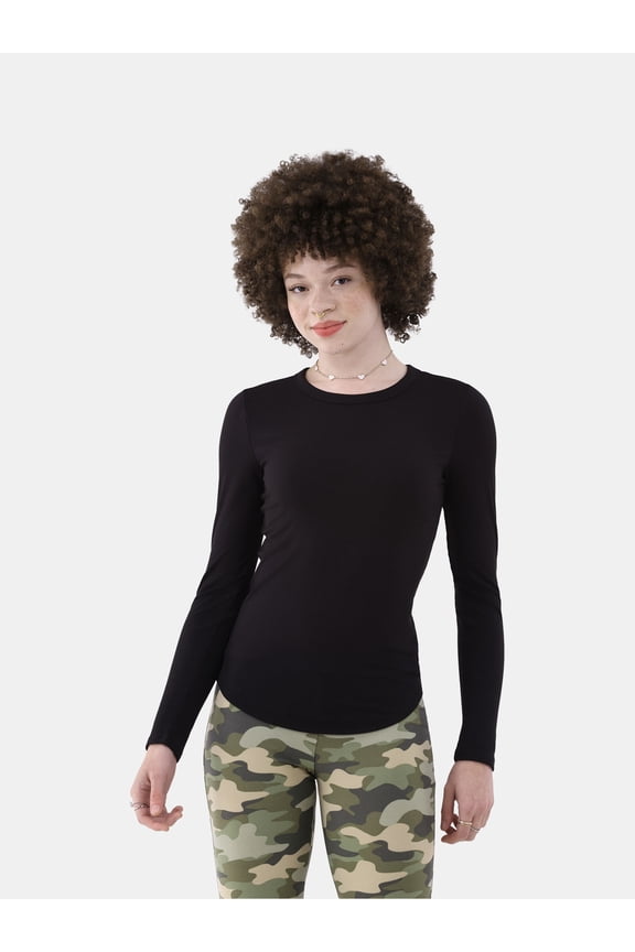 Ribbed Crewneck Tee with Long Sleeves, 1 or 2-Pack, Women's & Women's Plus XXS-XXL