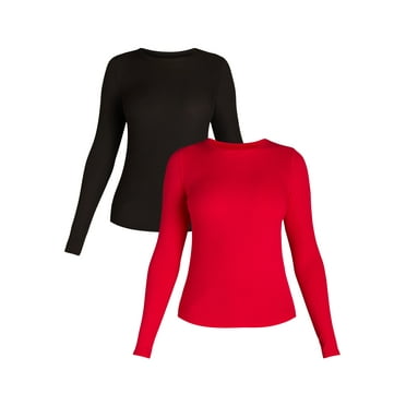 No Boundaries Ribbed Crewneck Tee with Long Sleeves, 1 or 2-Pack, Women's