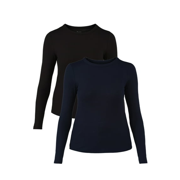 No Boundaries Ribbed Crewneck Tee with Long Sleeves, 1 or 2-Pack, Women's & Women's Plus XXS-XXL