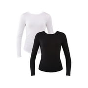 No Boundaries Ribbed Crewneck Tee with Long Sleeves, 1 or 2-Pack, Women's