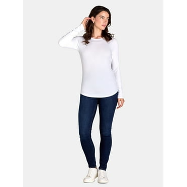 No Boundaries Ribbed Crewneck Tee with Long Sleeves, 1 or 2-Pack, Women's