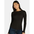 thumbnail image 1 of No Boundaries Ribbed Crewneck Tee with Long Sleeves, 1 or 2-Pack, Women's & Women's Plus XXS-XXL, 1 of 5