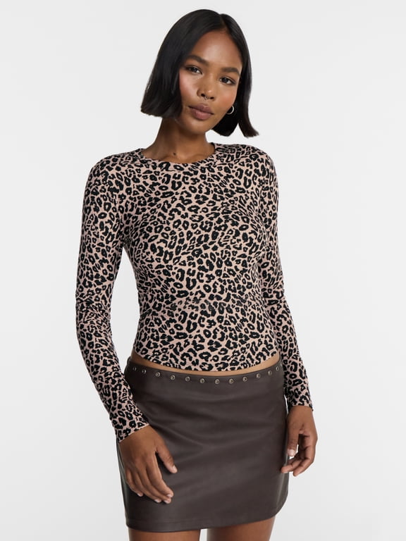 Ribbed Crewneck Tee with Long Sleeves, Women's and Women's Plus XXS-4X