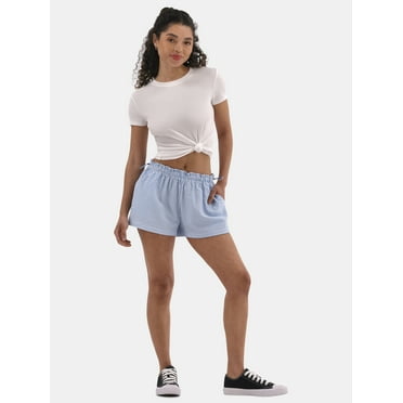 No Boundaries Ribbed Crewneck Tee with Short Sleeves, Women's