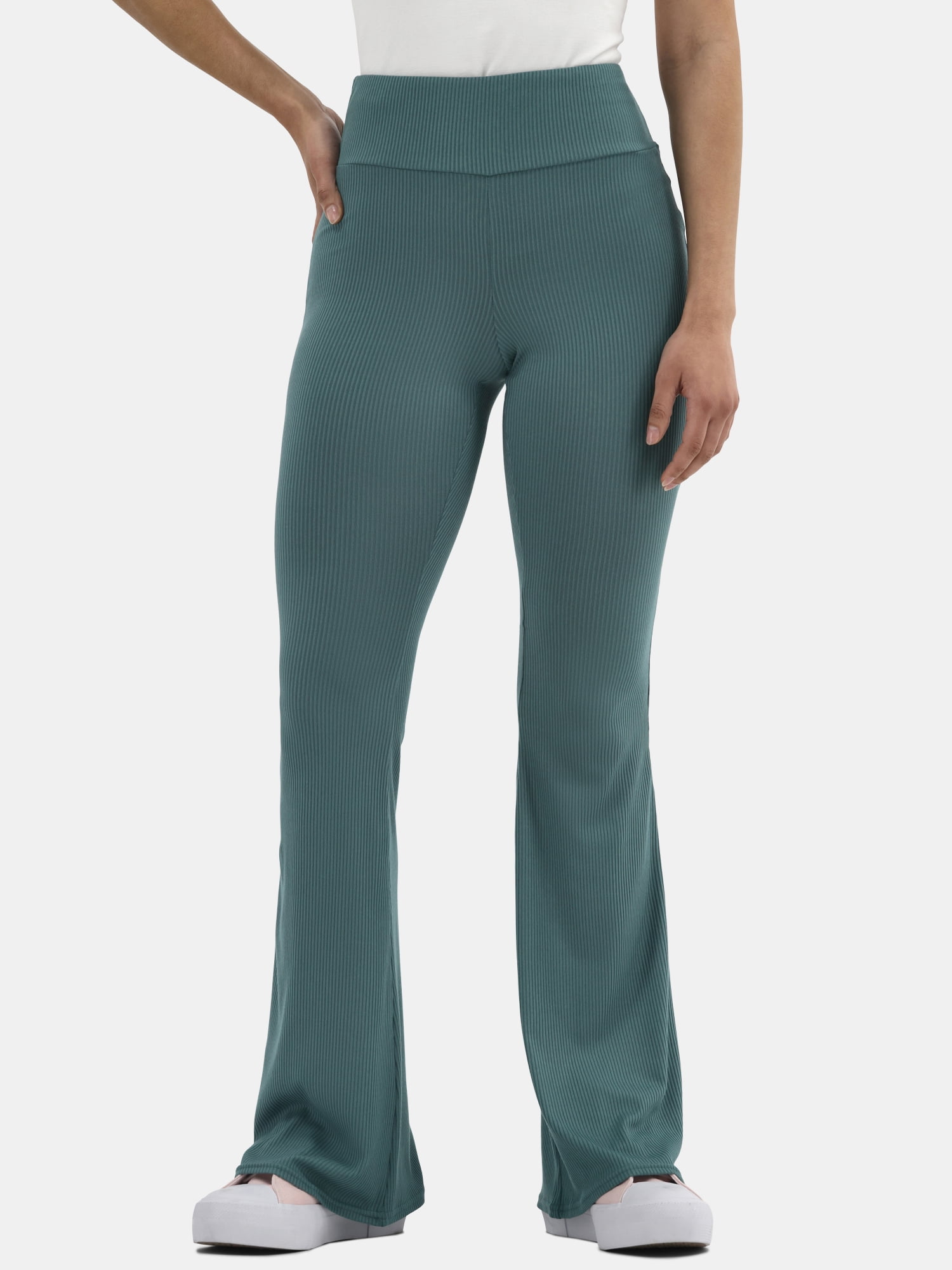 No Boundaries Ribbed Flare Pants with Lettuce-Edge Hem, 32” Inseam, Women’s