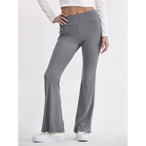 No Boundaries Ribbed Flare Pants with Lettuce-Edge Hem, 32” Inseam, Women’s