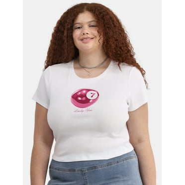 No Boundaries Ribbed Graphic Baby Tee, Women's and Women's Plus