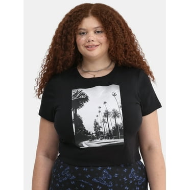 No Boundaries Ribbed Graphic Baby Tee, Women's and Women's Plus