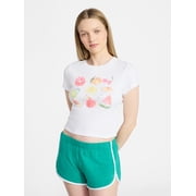 Ribbed Cotton Graphic Baby Tee with Short Sleeves, Women's XXS-XXL