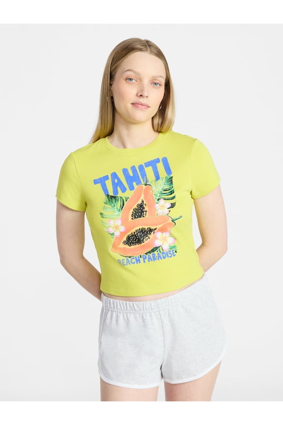 Ribbed Cotton Graphic Baby Tee with Short Sleeves, Women's XXS-XXL