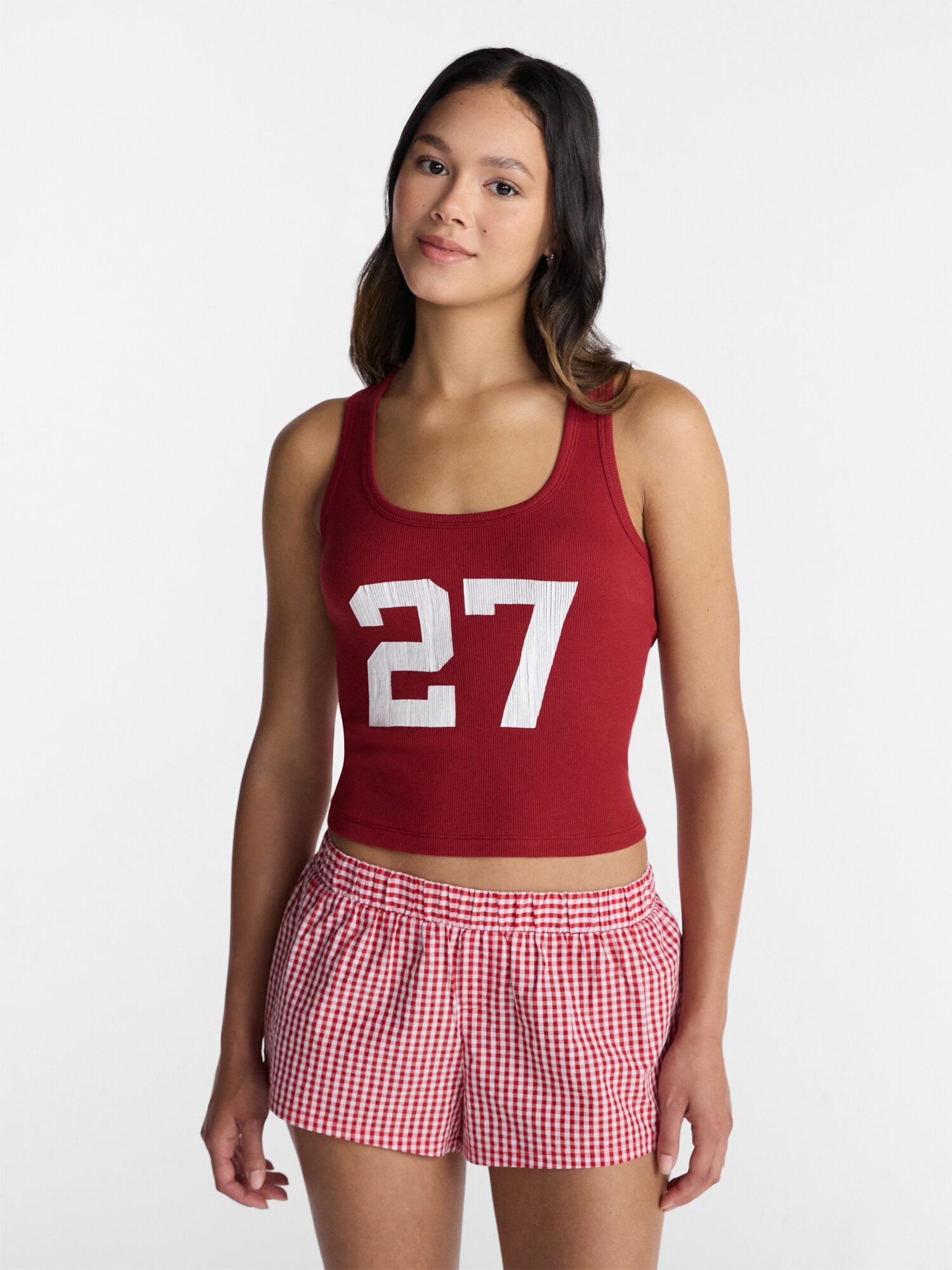No Boundaries Ribbed Graphic Game-Day Tank Top, Women's and Women's Plus Sizes XXS-4X