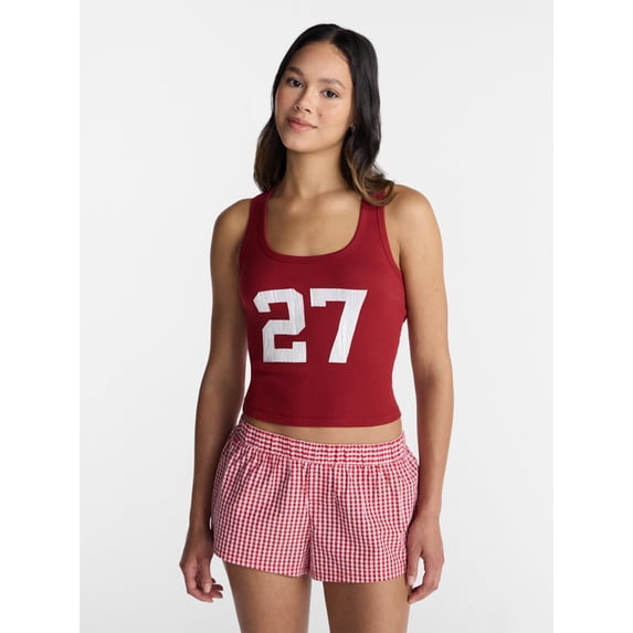 No Boundaries Ribbed Graphic Game-Day Tank Top, Women's and Women's Plus Sizes XXS-4X