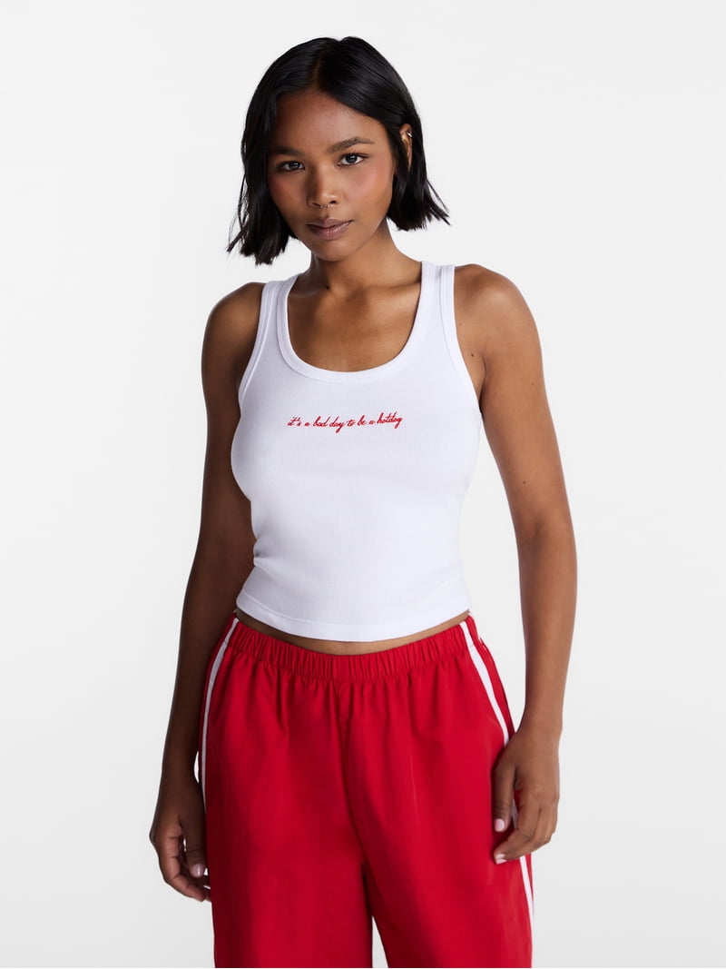 No Boundaries Ribbed Graphic Game-Day Tank Top, Women's and