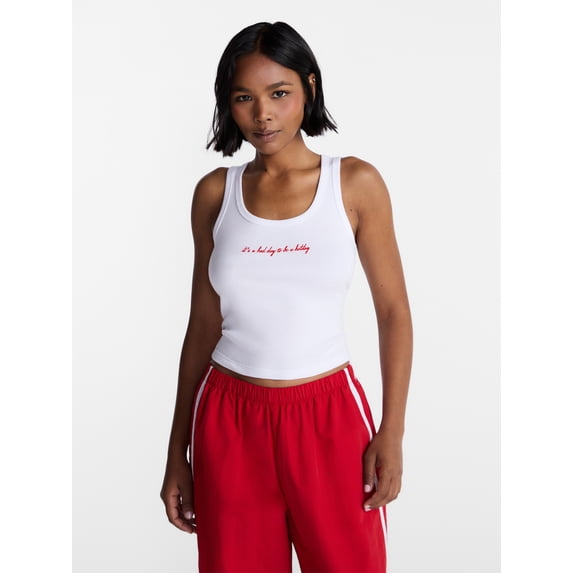 No Boundaries Ribbed Graphic Game-Day Tank Top, Women's and Women's Plus Sizes XXS-4X