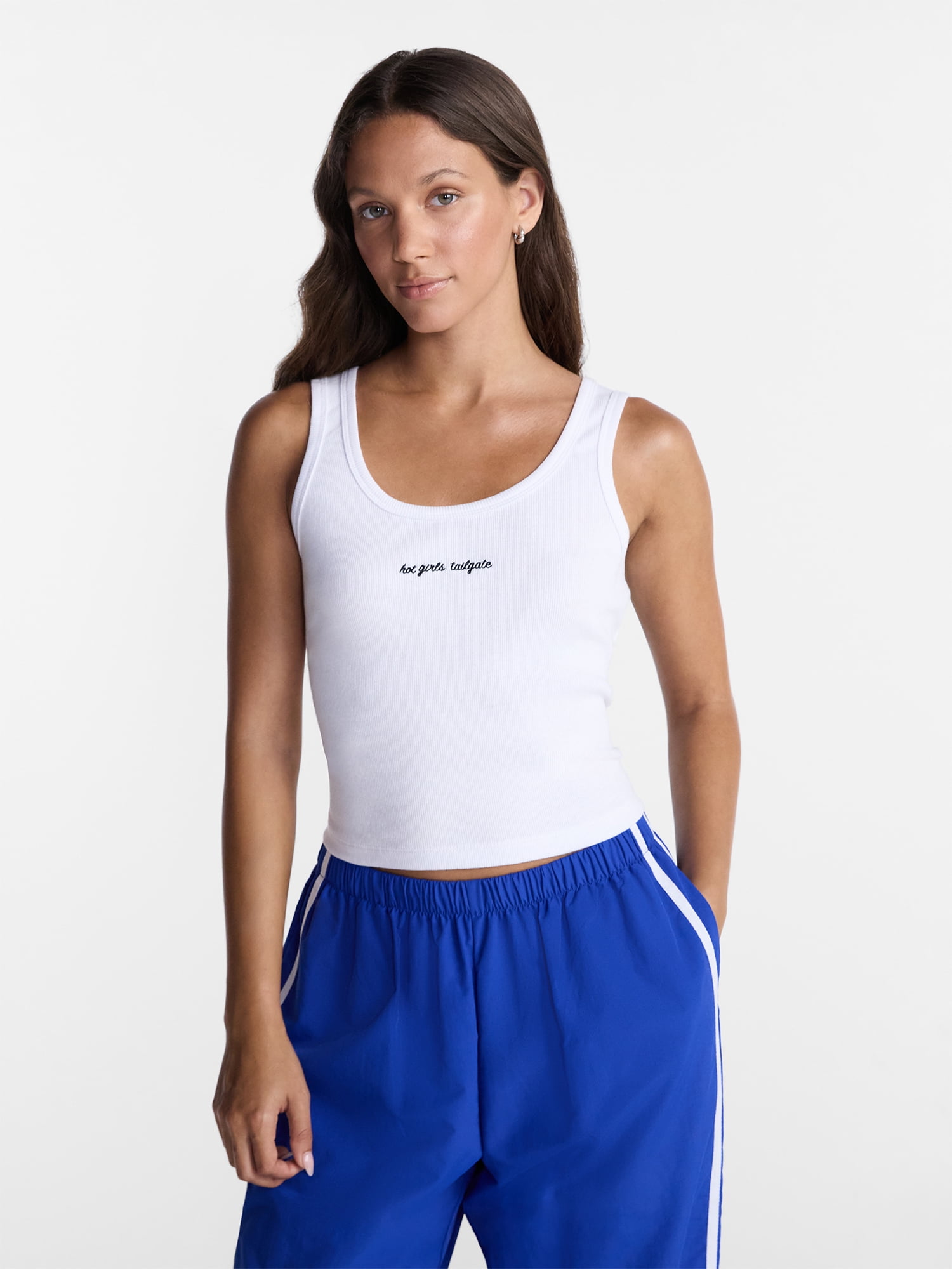 No Boundaries Ribbed Graphic Game-Day Tank Top, Women's and Women's Plus Sizes XXS-4X